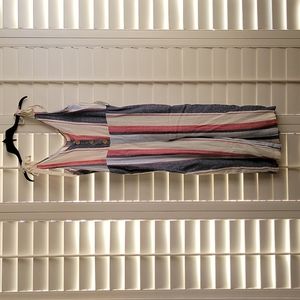 Rock & Indigo Linen blend Jumpsuit.  Large. Blues, red/cream. Scoop/elastic back